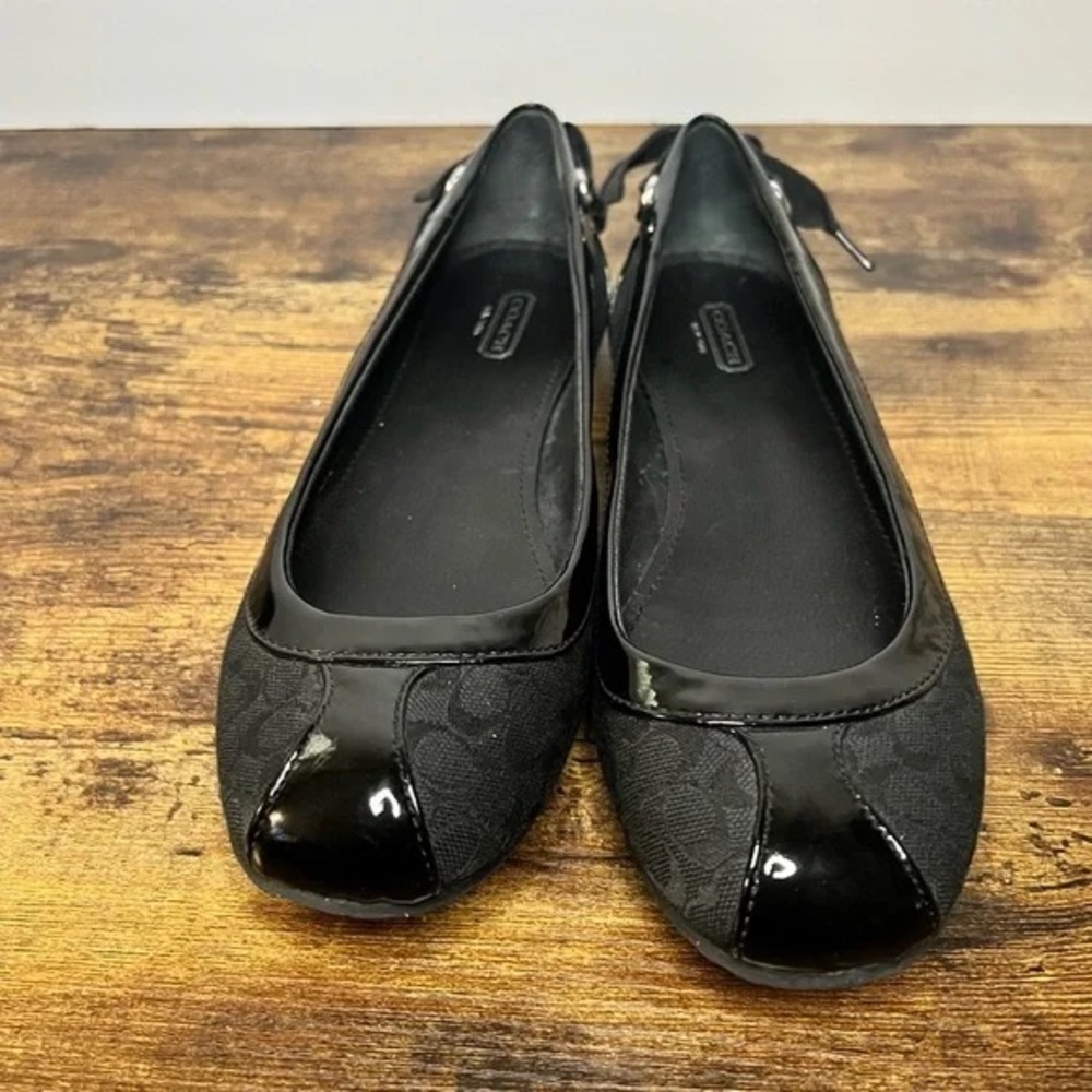 Coach Reagan Black Ballet Flat Jacquard Patent Signature Sz 8.5 w/ Box